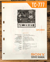 Sony TC-777 Reel to Reel  Service Manual *Original*