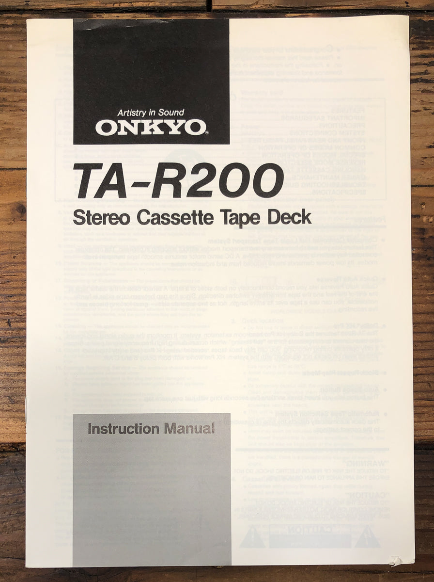Onkyo TA-R200 Cassette Owners / User Manual *Original*