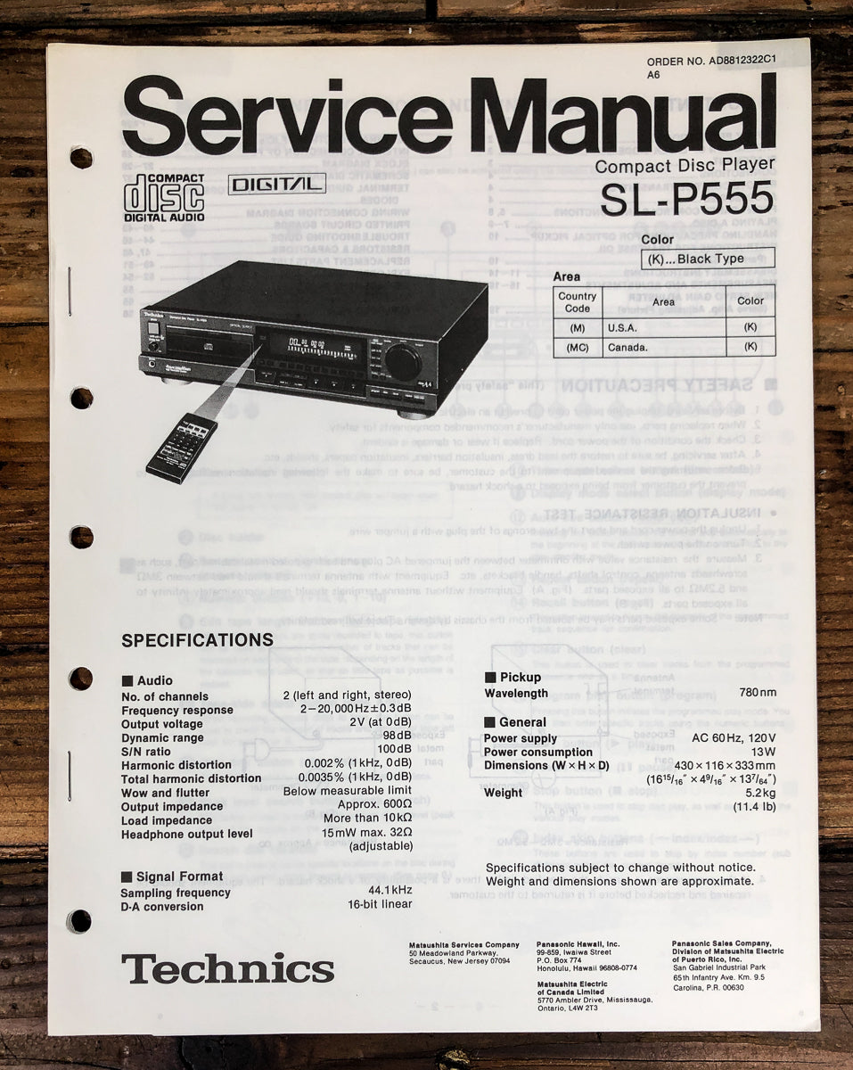 Technics SL-P555 CD Player Service Manual *Original*
