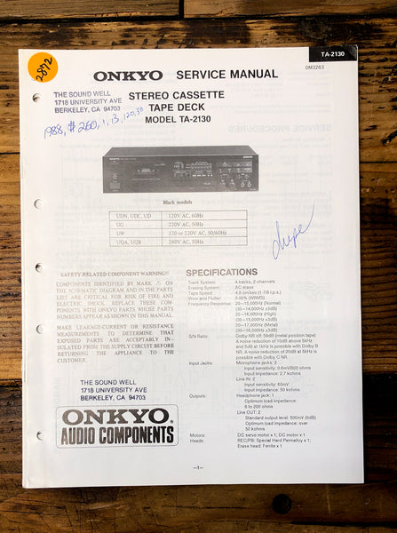 Onkyo TA-2130 Cassette  Service Manual *Original*