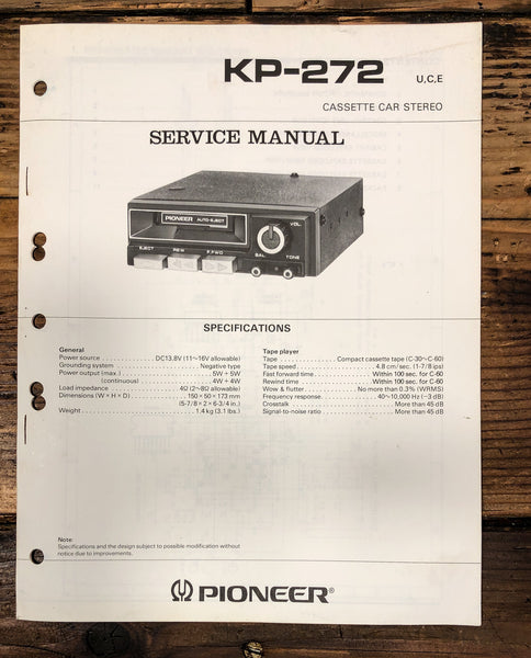 Pioneer KP-272 Car Cassette Service Manual *Original*