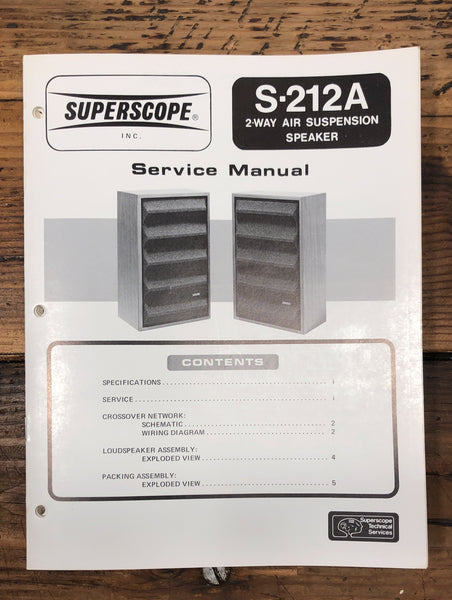 Superscope S-212A Speaker  Service Manual *Original*