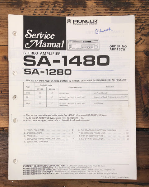 Pioneer SA-1280 SA-1480 Amplifier  Service Manual *Original*