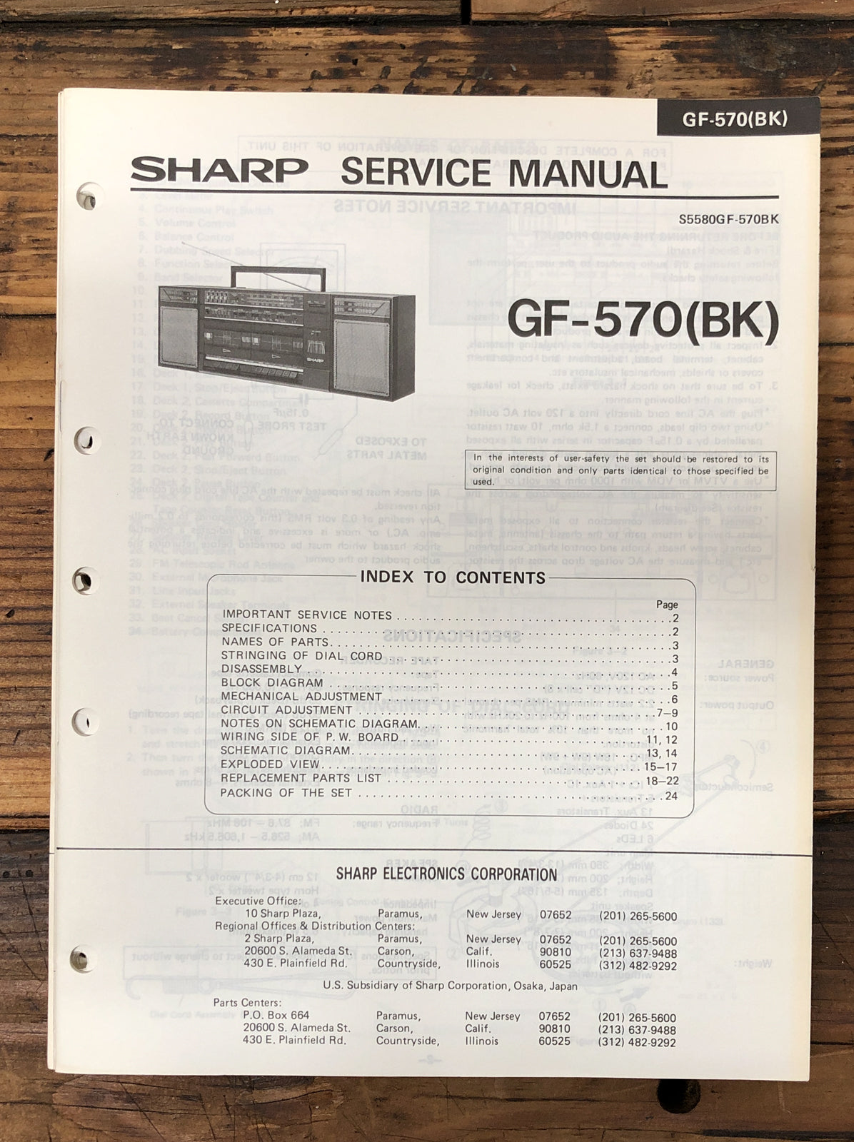 Sharp GF-570 Radio Cassette  Service Manual *Original*