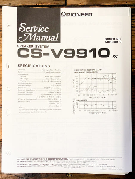 Pioneer CS-V9910 Speaker  Service Manual *Original*