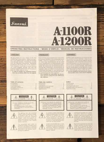 Sansui A-1100R A-1200R Amplifier  Owner / User Manual *Original*