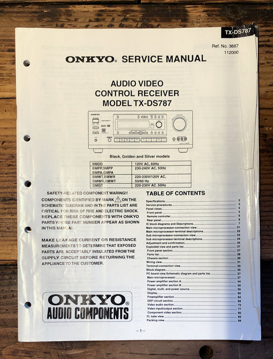 Onkyo TX-DS787 Receiver  Service Manual *Original*