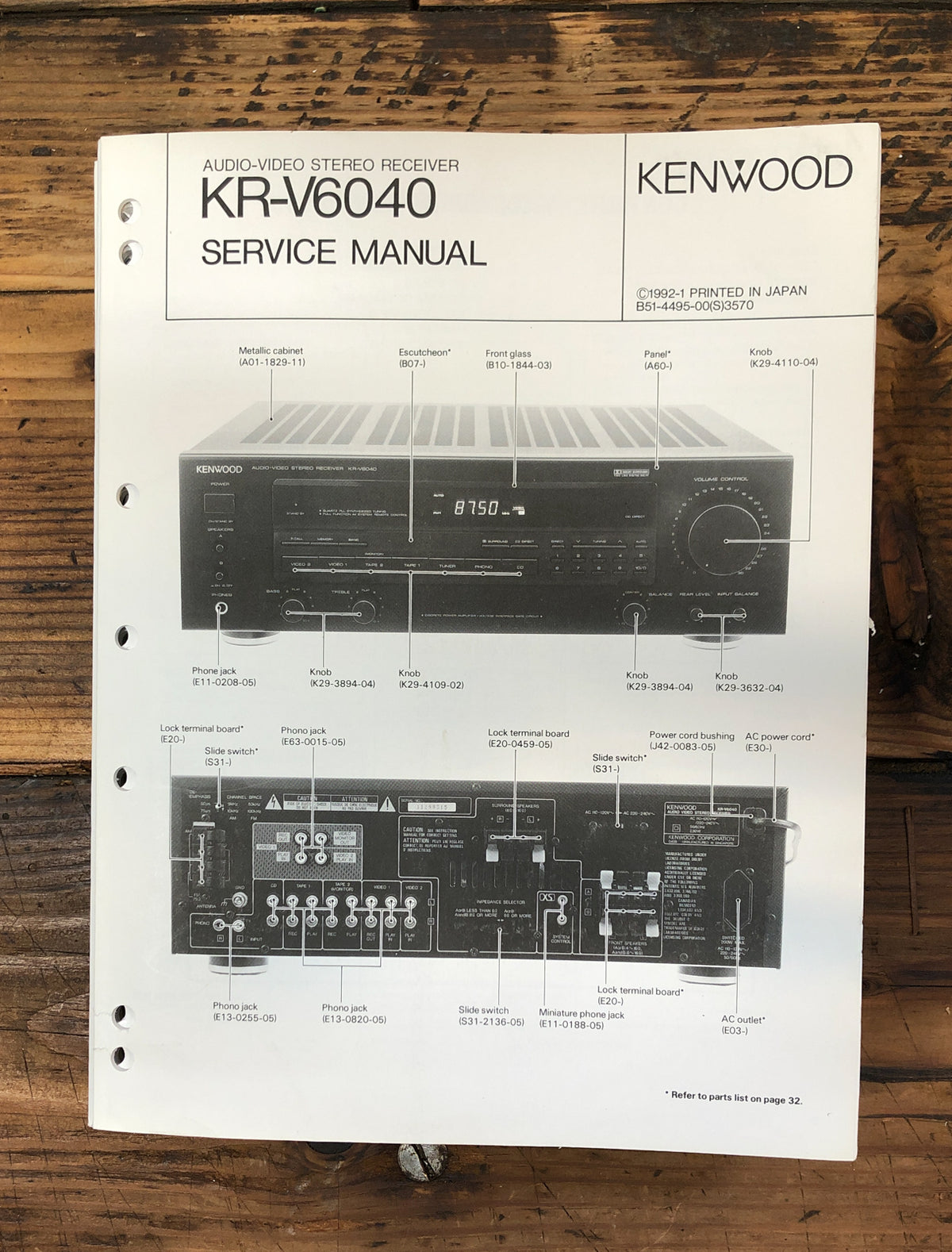 Kenwood KR-V6040 Receiver  Service Manual *Original*
