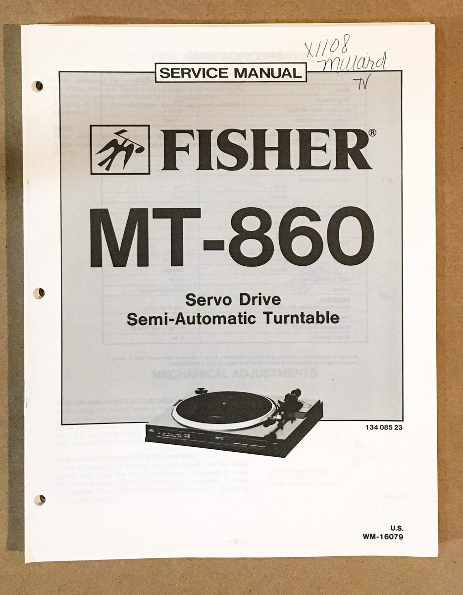 Fisher MT-860 Record Player / Turntable Service Manual *Original*