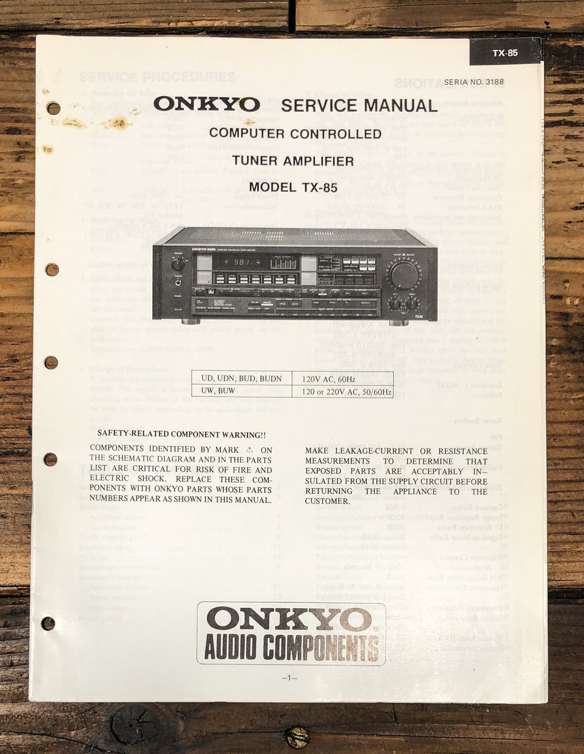 Onkyo TX-85 Receiver  Service Manual *Original*