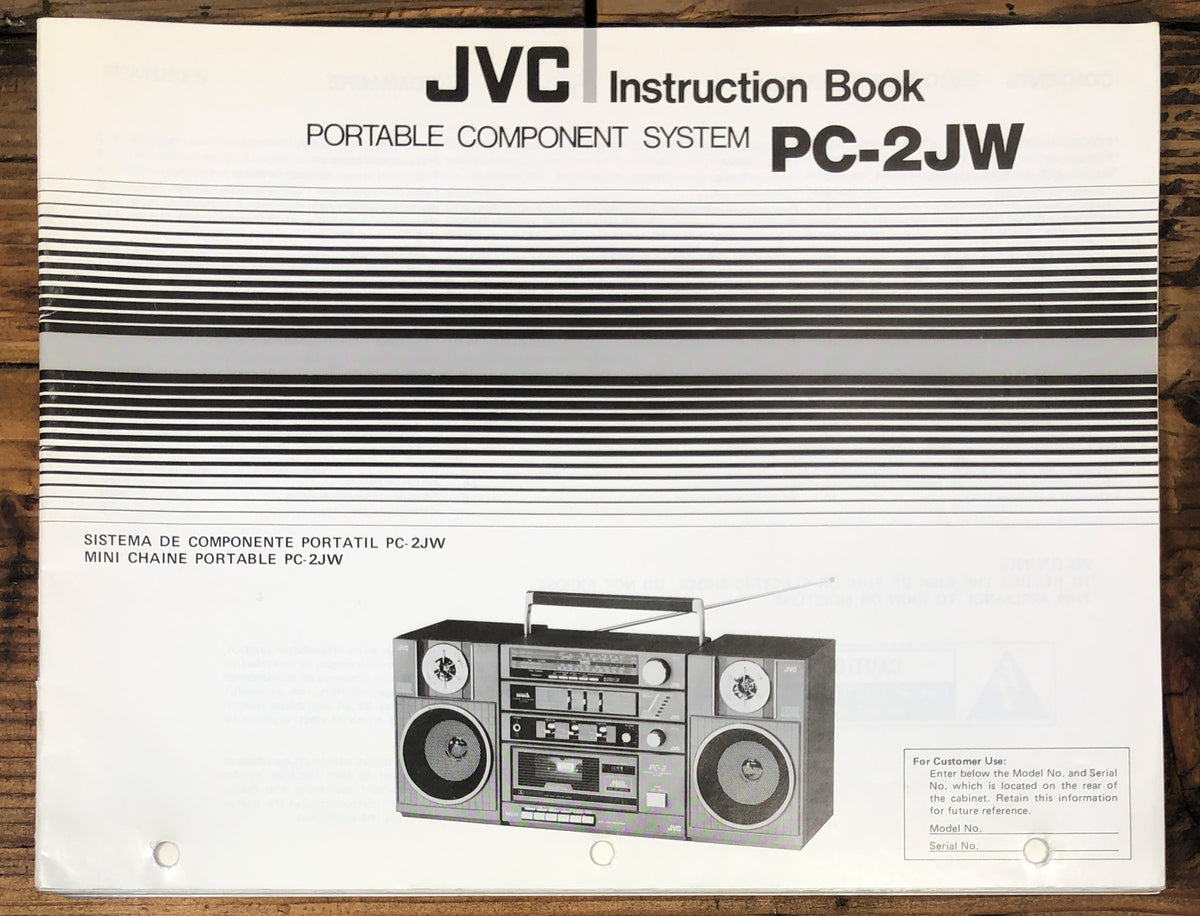 JVC PC-2JW PC-2 JW Stereo Boombox  Owner / User Manual *Original*
