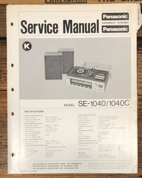 Panasonic SE-1040 SE-1040C Stereo Service Manual *Original*