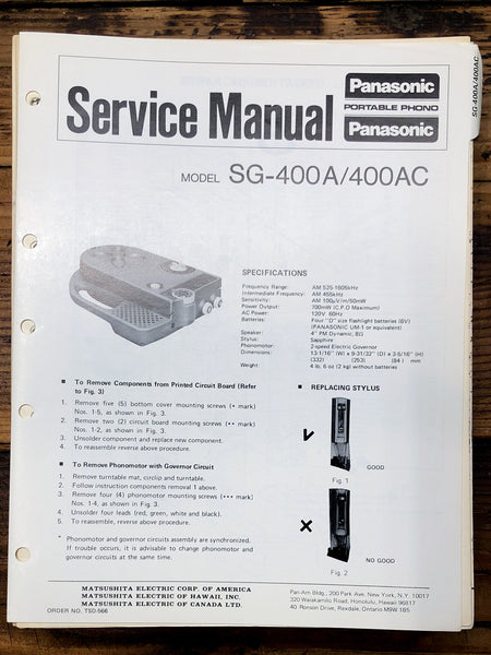 Technics SG-400A SG-400AC Record Player / Turntable  Service Manual *Original*