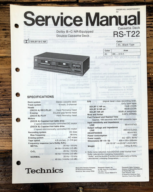 Technics RS-T22 Cassette Service Manual *Original*