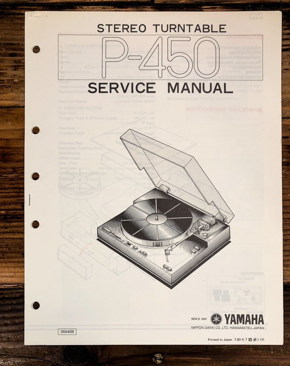 Yamaha P-450 Record Player / Turntable Service Manual *Original*