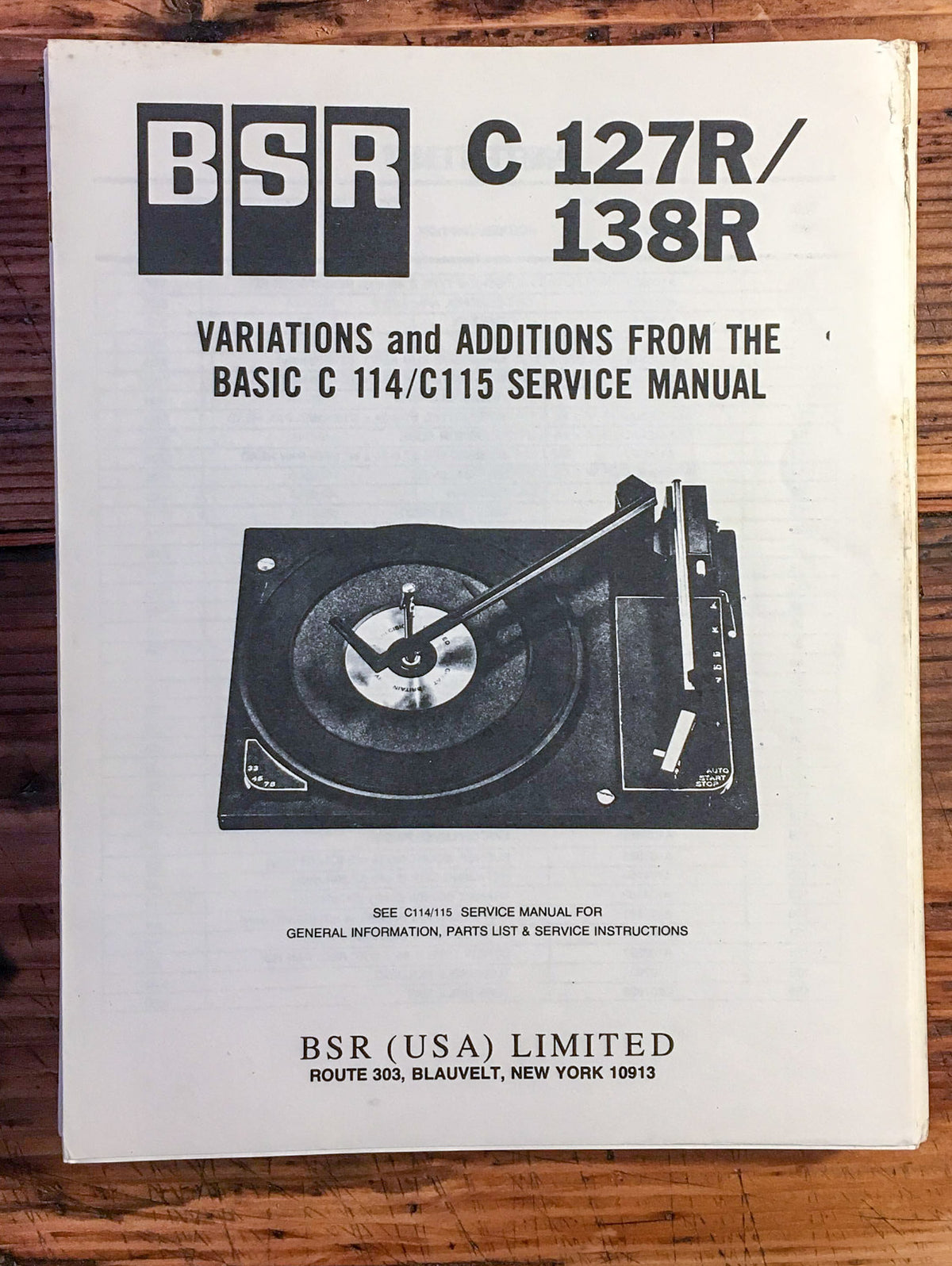 BSR / McDonald Model C-127R C-138R Record Player  Service Manual *Original*