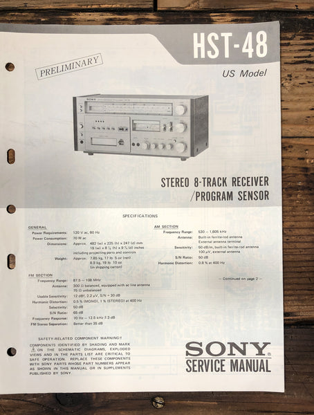 Sony HST-48 Stereo Prelim. Service Manual *Original*