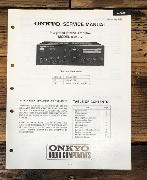 Onkyo A-8057 Amplifier Service Manual *Original*