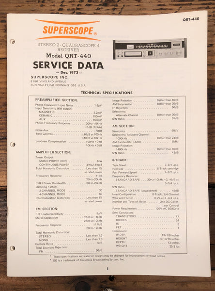 Superscope QRT-440 Receiver Service Manual *Original*