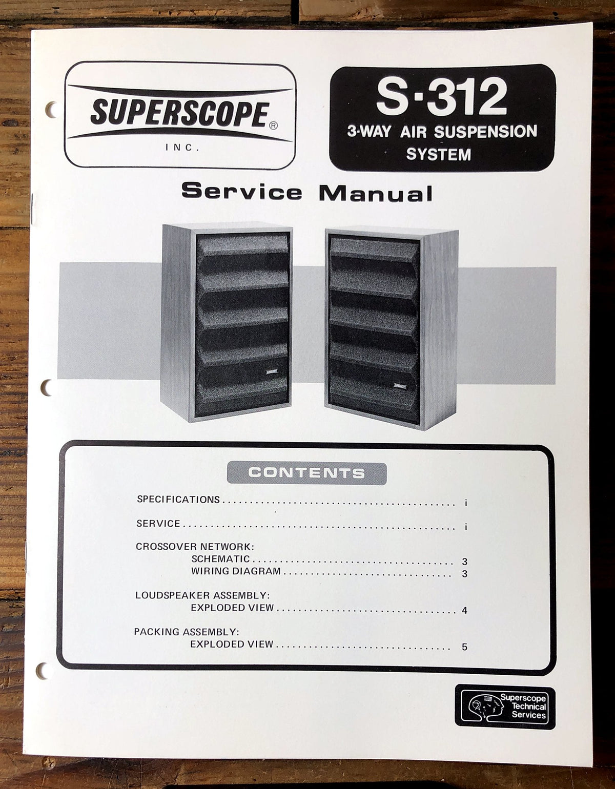 Superscope S-312 3-Way Speaker System Service Manual *Original*