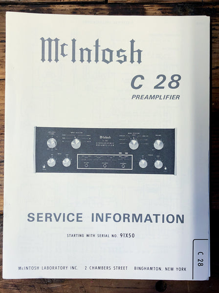 McIntosh C-28 C28 Preamp / Preamplifier  Service Manual *Original*