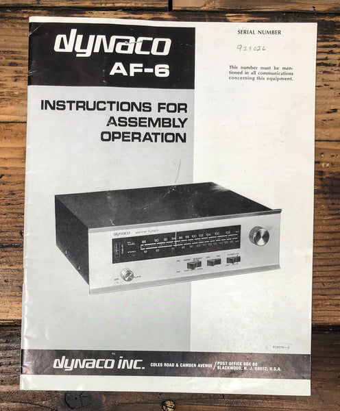 Dynaco AF-6 Tuner Assembly & Service Manual *Original*