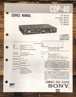Sony CDP-40 CD Player Service Manual *Original*