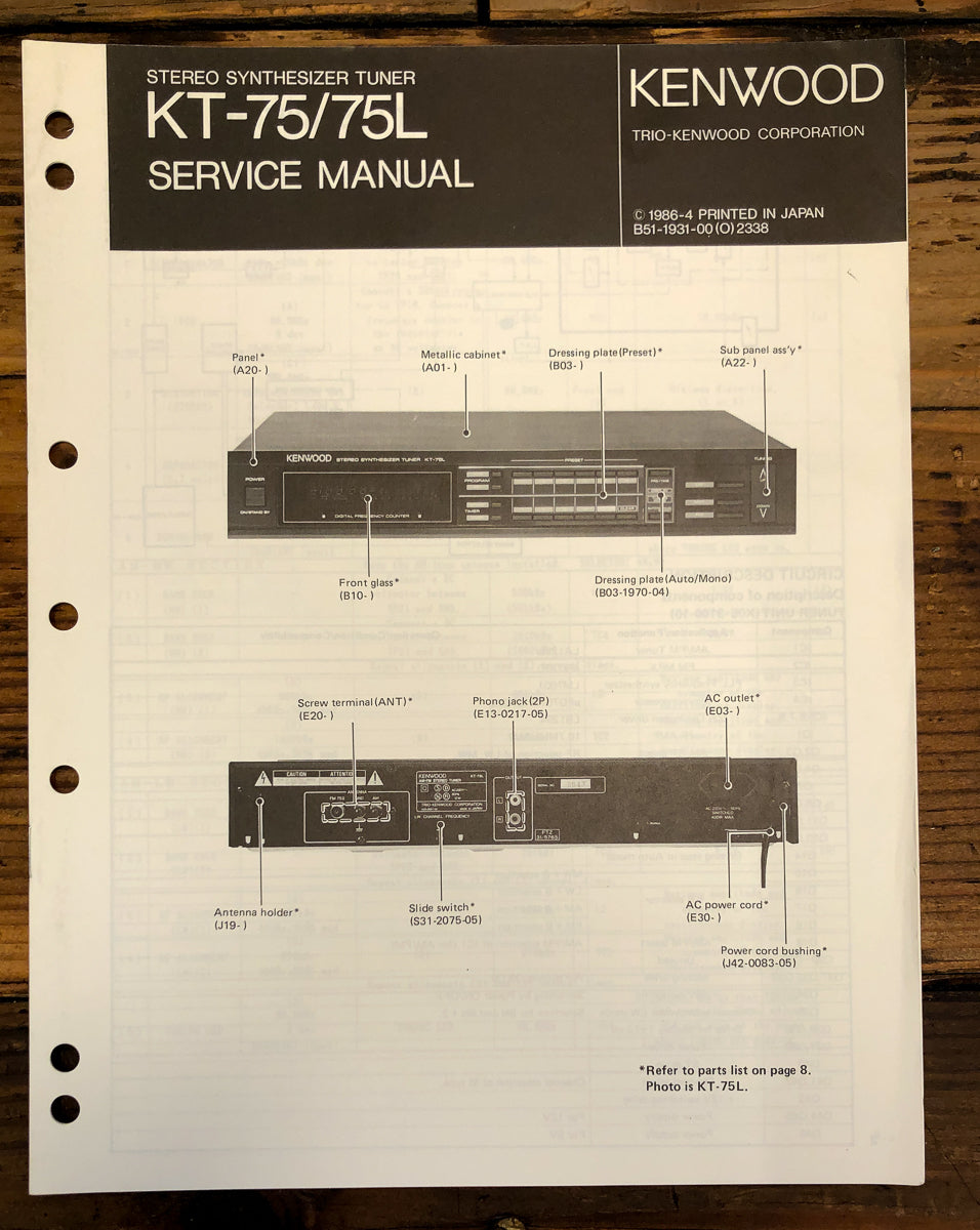 Kenwood KT-75 KT-75L Tuner Service Manual *Original*