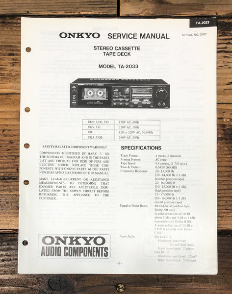 Onkyo TA-2033 Cassette Service Manual *Original*