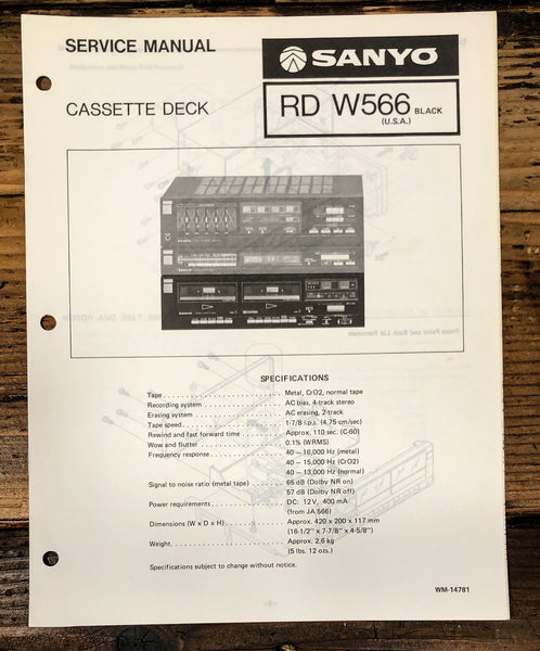 Sanyo RD W566 RD-W566 Cassette Service Manual *Original*