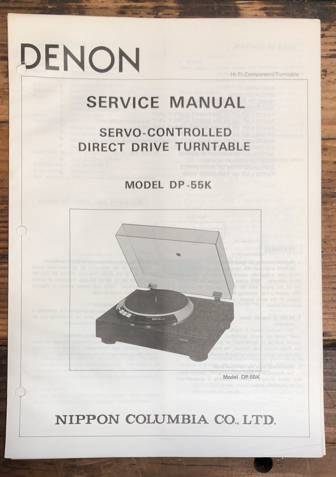 Denon DP-55K Record Player / Turntable  Service Manual *Original*