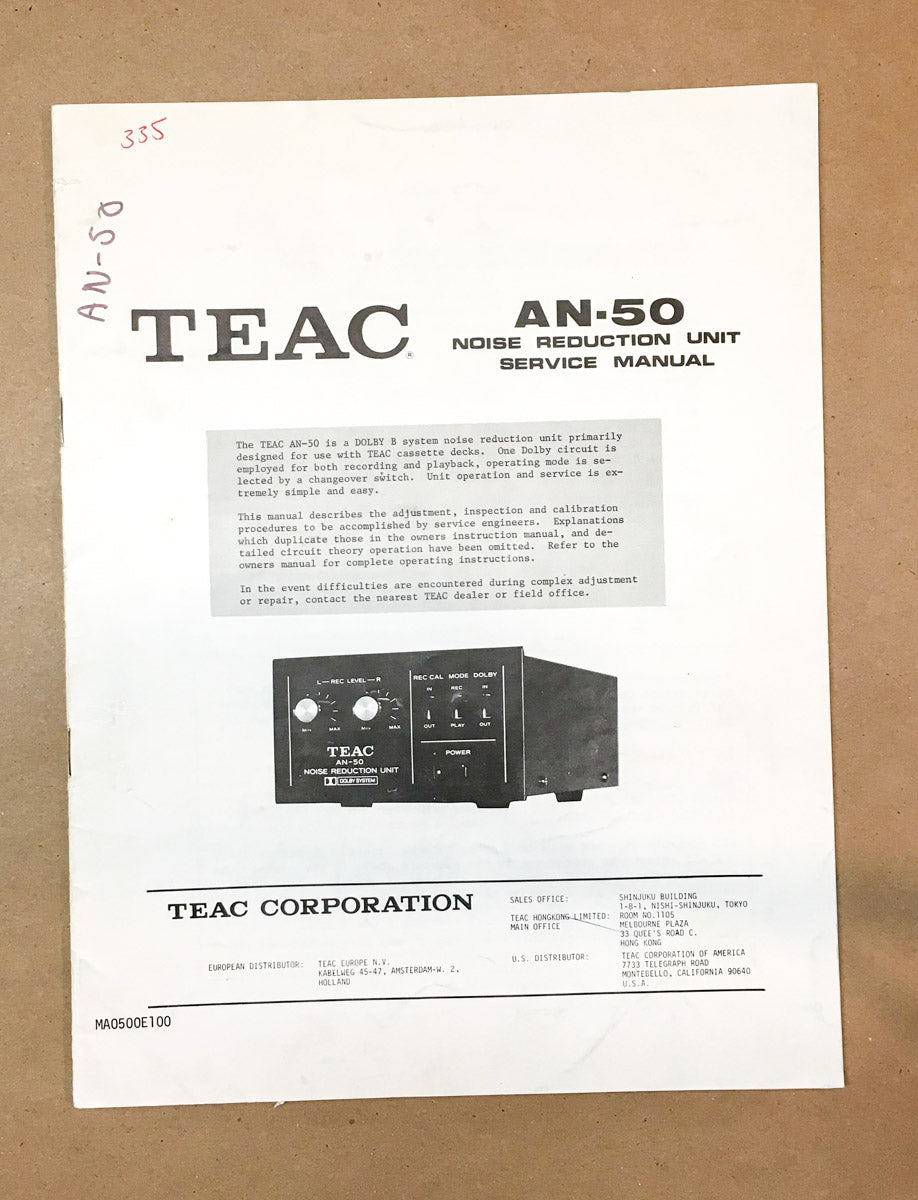 Teac AN-50 Noise Reduction  Service Manual *Original*