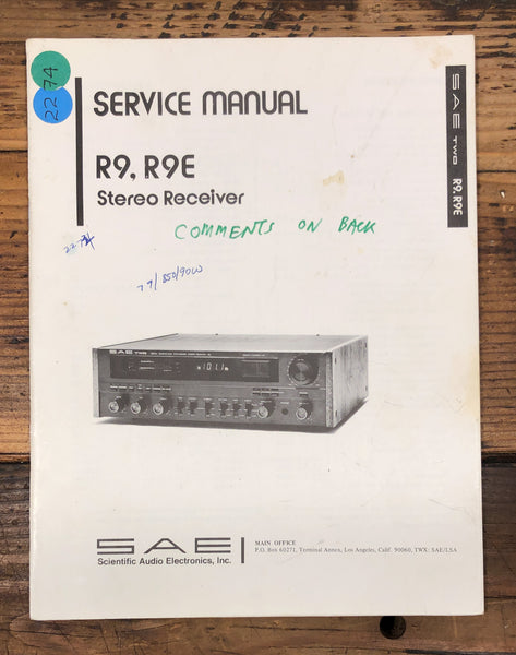 SAE R9 R9E Receiver  Service Manual *Original*