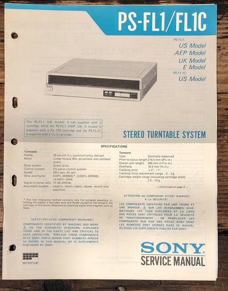 Sony PS-FL1 PS-FL1C Record Player / Turntable  Service Manual *Original*