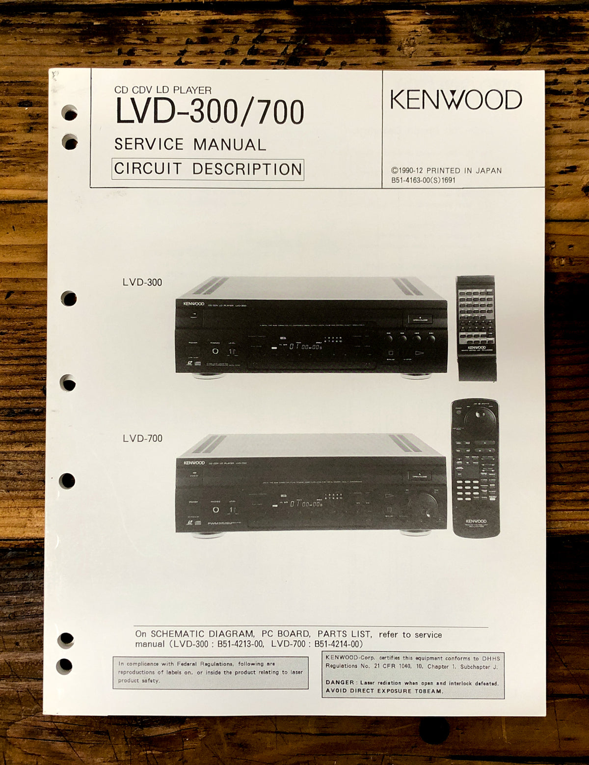 Kenwood LVD-300 LVD-700 CD CDV LD Player  Service Manual *Original*