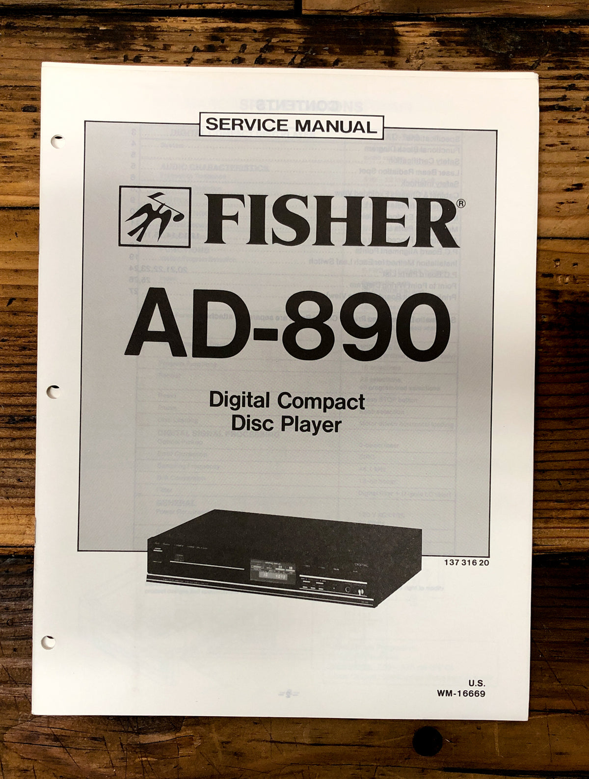 Fisher AD-890 CD Player  Service Manual *Original*