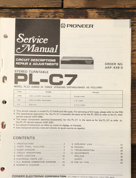 Pioneer PL-C7 Record Player / Turntable  Service Manual *Original*