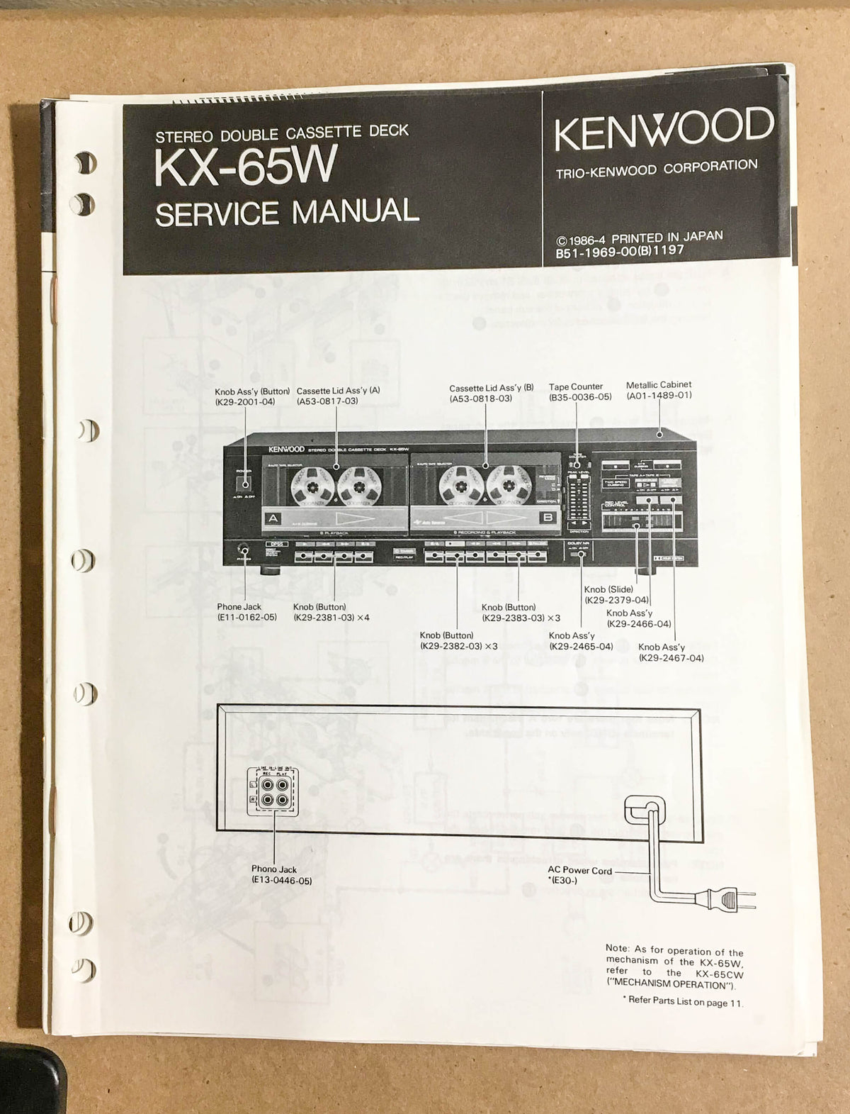 Kenwood KX-92W KX-92WB Cassette  Service Manual *Original*