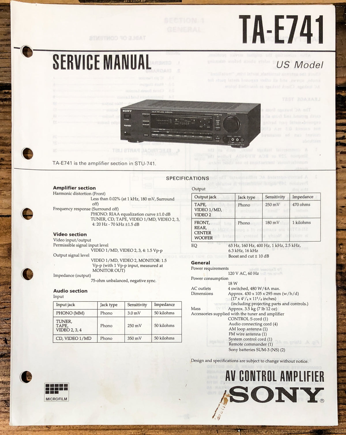 Sony TA-E741 Amplifier  Service Manual *Original*