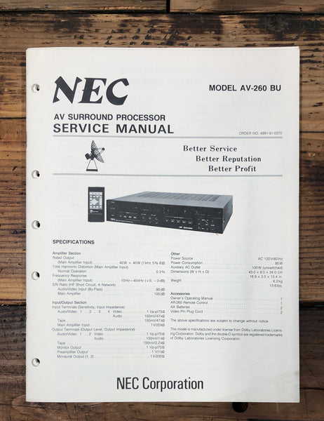 NEC AV-260 AV Center  Service Manual *Original*