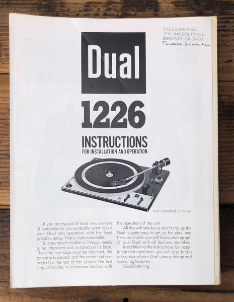 Dual  Model 1226 Record Player / Turntable  Owner / User Manual *Original*