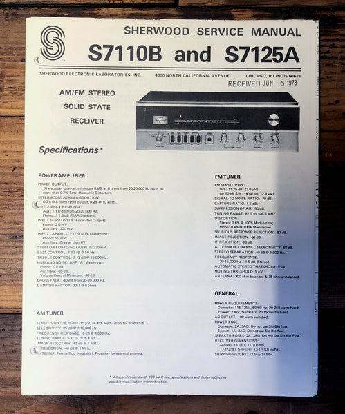 Sherwood S7110B S7125A S-7110B S-7125A Receiver  Service Manual *Original*