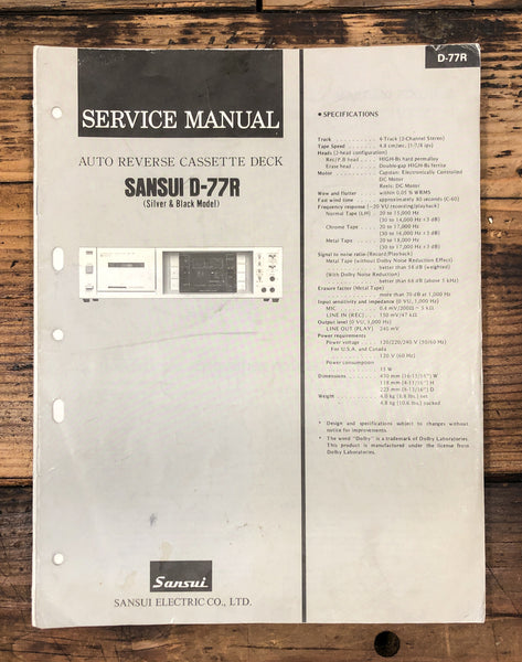 Sansui D-77R Cassette  Service Manual *Original*