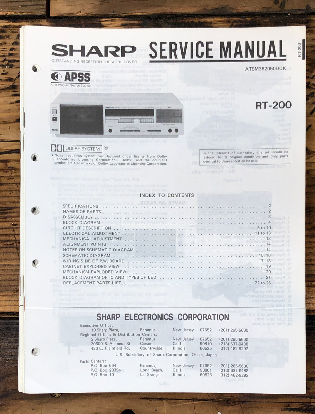 Sharp RT-200 Cassette Service Manual *Original*