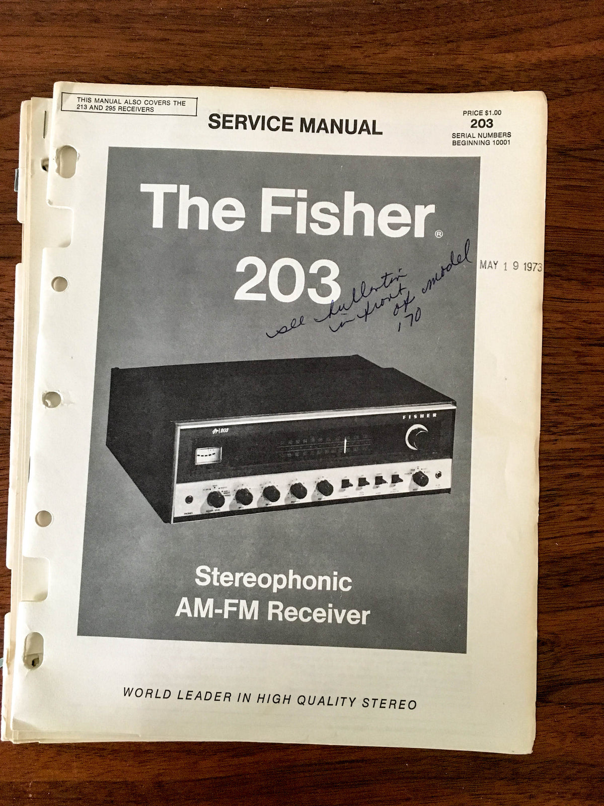 Fisher Model 203 Receiver Service Manual *Original*