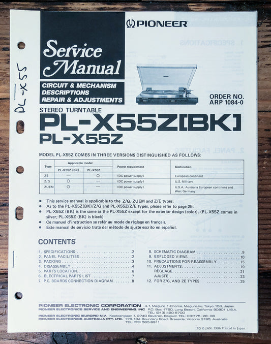 Pioneer PL-X55Z Turntable Service Manual *Original*