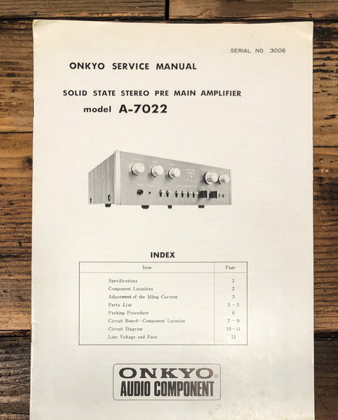 Onkyo A-7022 Preamp / Preamplifier Service Manual *Original*