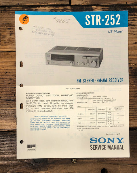 Sony STR-252 Receiver  Service Manual *Original*