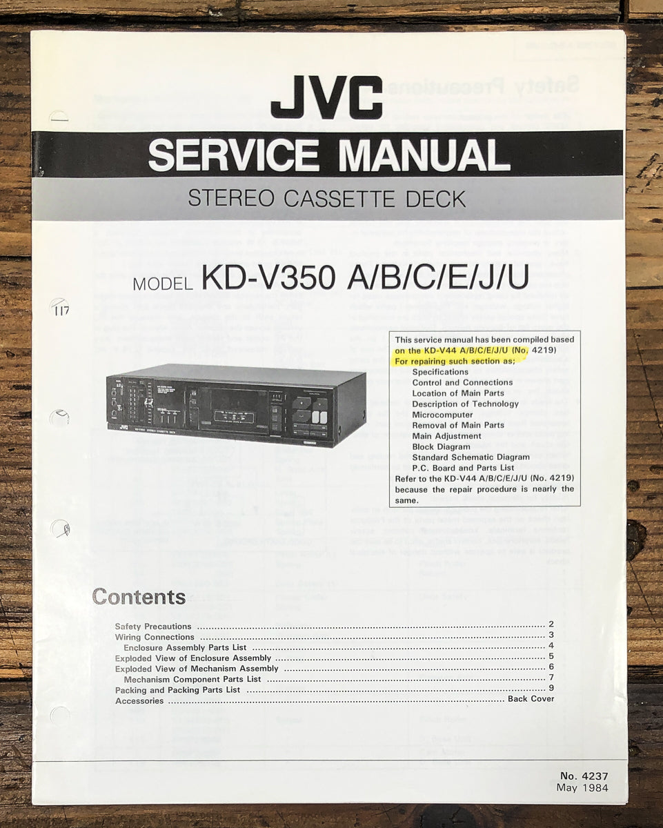 JVC KD-V350 Cassette Service Manual *Original*
