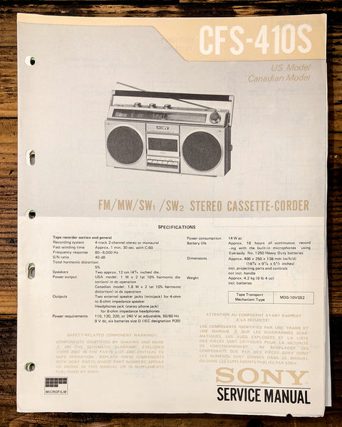 Sony CFS-410S Radio / Stereo  Service Manual *Original*